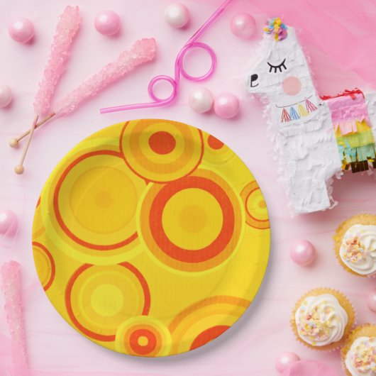 はっきりしたレトロ円紙プレート – 黄色とオレンジ ペーパープレート (パーティー)