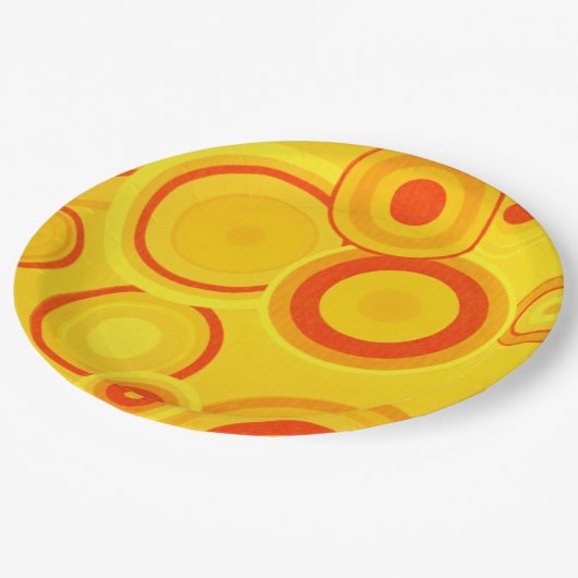 はっきりしたレトロ円紙プレート – 黄色とオレンジ ペーパープレート (アングル)