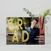 はっきりしたレトロ卒業写真フォイル発表 箔招待状 (立ち正面)