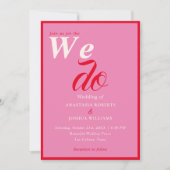 はっきりしたレトロ我々タイポグラフィレッドピンク結婚ズ 招待状 (正面)