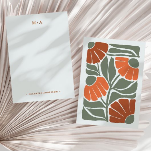 はっきりしたレトロ抽象芸術フローラミニマルモノグラムと名前 ノートカード