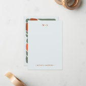 はっきりしたレトロ抽象芸術フローラミニマルモノグラムと名前 ノートカード (正面/裏面インサイチュ)