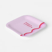 はっきりしたレトロ波の審美的ピンクと赤結婚の ペーパープレート (傾斜あり)