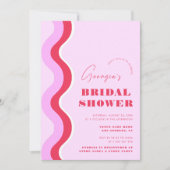 はっきりしたレトロ波ストライプブライダルシャワーピンクと赤 招待状 (正面)