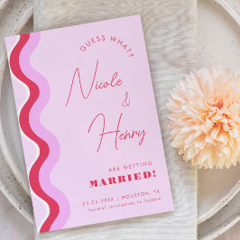 はっきりしたレトロ波形ピンクと赤のスクリプトタイポグラフィ セーブザデート