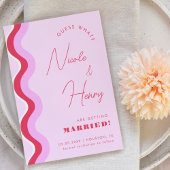 はっきりしたレトロ波形ピンクと赤のスクリプトタイポグラフィ セーブザデート