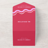 はっきりしたレトロ波形ピンク&レッドQRコードRSVP結婚's オールインワン招待状 (外側)