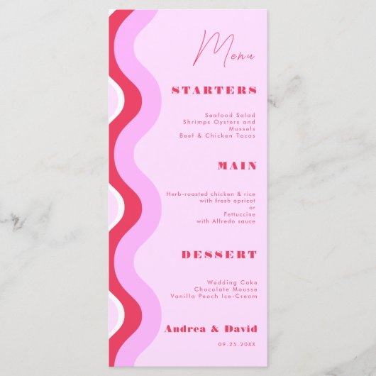 はっきりしたレトロ波曲線ストライプピンクと赤結婚の メニュー (正面)