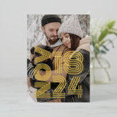 はっきりしたレトロ結婚式の日付写真を保存 箔招待状 (立ち正面)