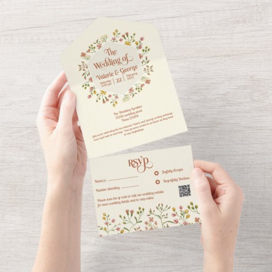 はっきりしたレトロ自然音 |すべて結婚を1回で オールインワン招待状 (貼ってはがせる)