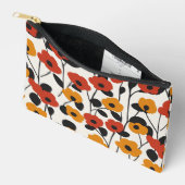 はっきりしたレトロ花柄レッド、オレンジ、ブラック アクセサリーポーチ (見開き)