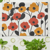 はっきりしたレトロ花柄レッド、オレンジ、ブラック キッチンタオル (折り畳み)