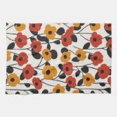 はっきりしたレトロ花柄レッド、オレンジ、ブラック キッチンタオル (横)
