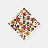 はっきりしたレトロ花柄レッド、オレンジ、ブラック スタンダードカクテルナプキン (角)