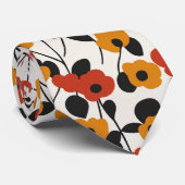 はっきりしたレトロ花柄レッド、オレンジ、ブラック ネクタイ (ロール)