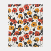 はっきりしたレトロ花柄レッド、オレンジ、ブラック フリースブランケット (正面)