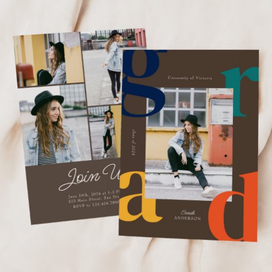 はっきりしたレトロ2024年卒業招待状 招待状