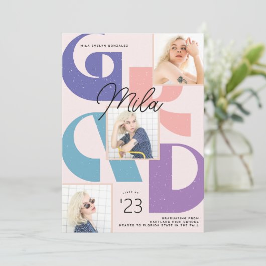 はっきりしたレトロ3写真の卒業発表 案内状 (スタンド正面)