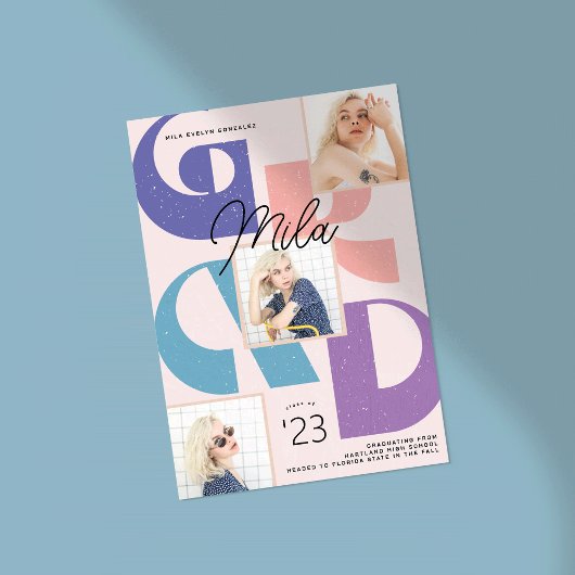 はっきりしたレトロ3写真の卒業発表 案内状