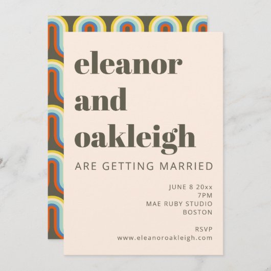 はっきりしたレトロ60s 70s審美的オリーブグリーン結婚ズ 招待状 (正面/裏面)