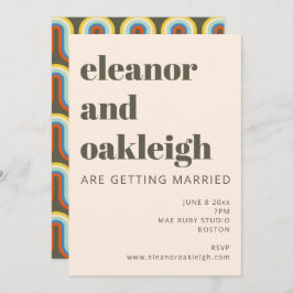 はっきりしたレトロ60s 70s審美的オリーブグリーン結婚ズ 招待状