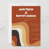 はっきりしたレトロGroovy 70s波形オレンジブラウン結婚ズ 招待状 (正面)
