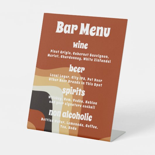 はっきりしたレトロGroovy Orange 70s Bohoの結婚バー 台座サイン (正面)