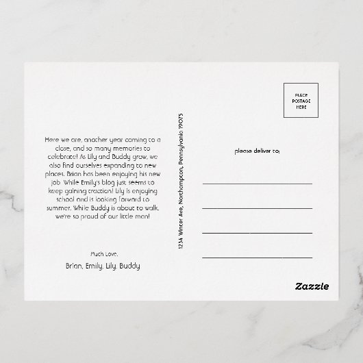 はっきりしたレビューモダン年5枚の写真ハッピー金ゴールド 箔シーズンポストカード (裏面)