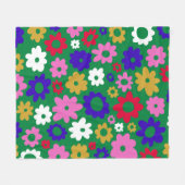 はっきりしたヴィンテージフローラ鮮やか緑よくはしゃぐ花 フリースブランケット (正面(横))