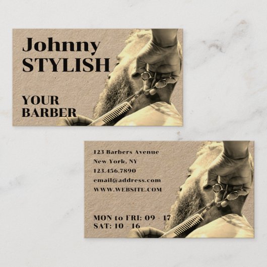 はっきりしたヴィンテージ音理容師 名刺 (正面/裏面)