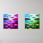 はっきりした傘、雨、ピンク、青 (正面)