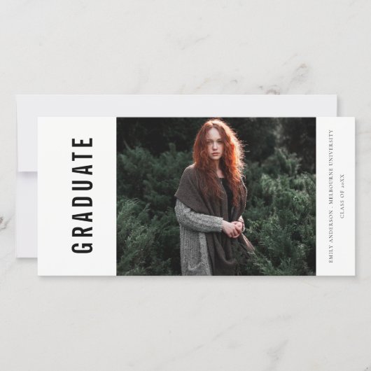 はっきりした写ミニマル真の卒業発表 サンキューカード (正面)