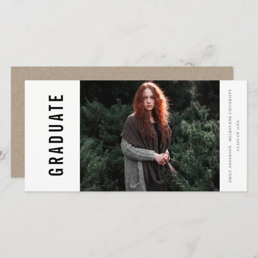 はっきりした写ミニマル真の卒業発表 サンキューカード (正面/裏面)