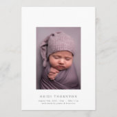 はっきりした写真シンプルベビー誕生の発表 案内状 (正面)
