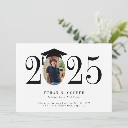 はっきりした写真年モダン卒業発表 案内状 (スタンド正面)