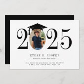 はっきりした写真年モダン卒業発表 案内状 (正面/裏面)