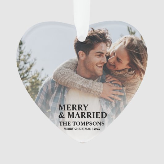 はっきりした初めてのクリスマス結婚したフォトオーナメント オーナメント (正面)