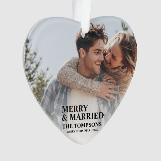 はっきりした初めてのクリスマス結婚したフォトオーナメント オーナメント (正面)