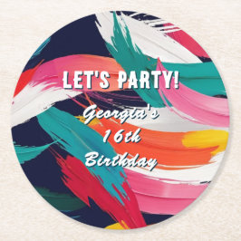 はっきりした効絵を描果クール16カスタムth誕生日パーティー ラウンドペーパーコースター
