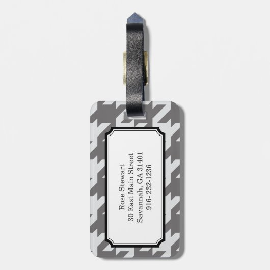 はっきりした千鳥格子のモダン灰色 ラゲッジタグ (裏面縦)