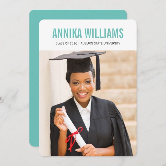 はっきりした卒業カラフルの発表 招待状 (正面/裏面)