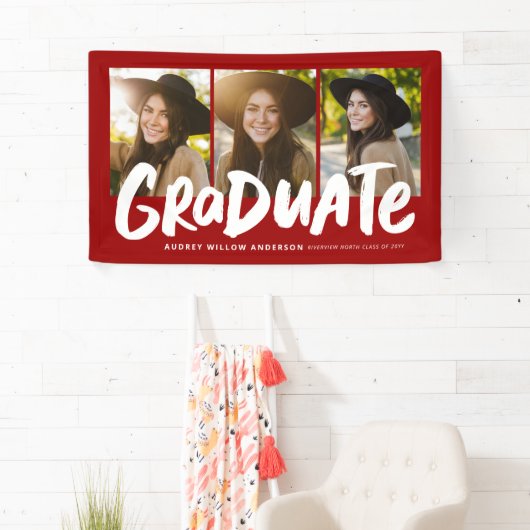 はっきりした卒業モダン3写真赤い卒業ba 横断幕 (インサイチュ)