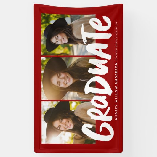 はっきりした卒業モダン3写真赤い卒業ba 横断幕 (縦)