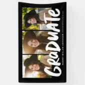はっきりした卒業モダン3枚フォトブラック 横断幕 (縦)