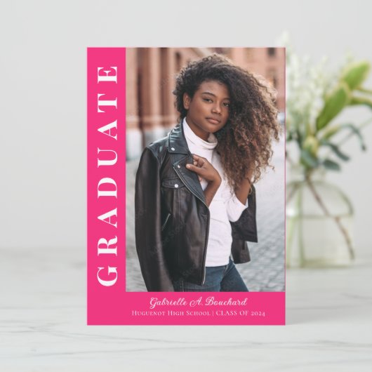 はっきりした卒業写真モダン発表 招待状 (スタンド正面)