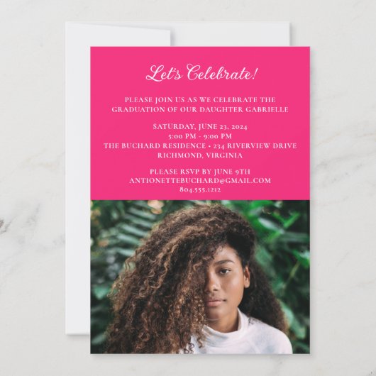 はっきりした卒業写真モダン発表 招待状 (裏面)