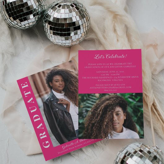 はっきりした卒業写真モダン発表 招待状