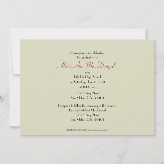 はっきりした卒業発表（赤） 招待状 (裏面)