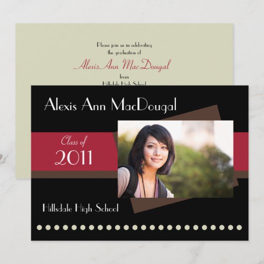 はっきりした卒業発表(赤) 招待状 (正面/裏面)