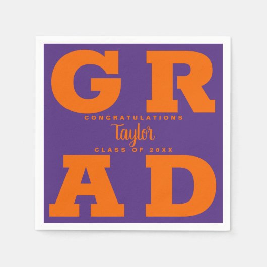はっきりした卒業 |紫の卒業式パーティーにオレンジ スタンダードカクテルナプキン (正面)